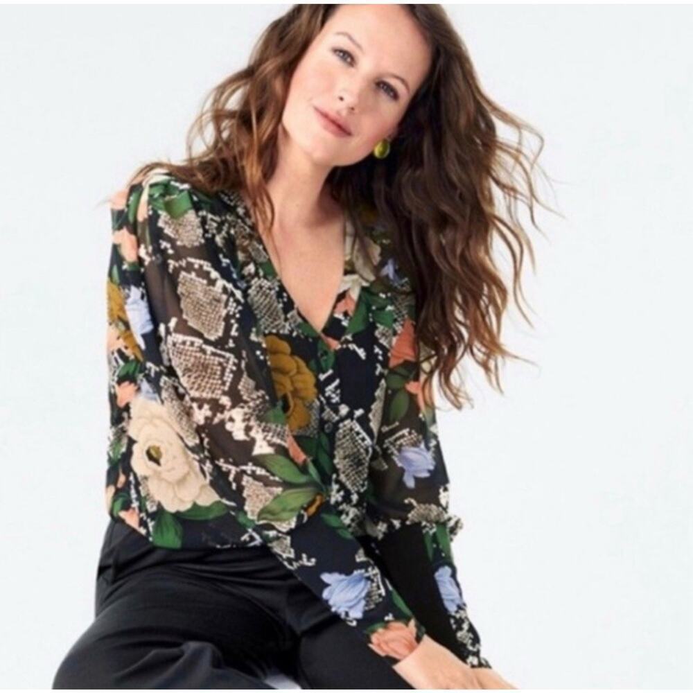 Cabi Printed Blouse Size Small Career Top Snake Charmer Long Sleeve Artsy 3762